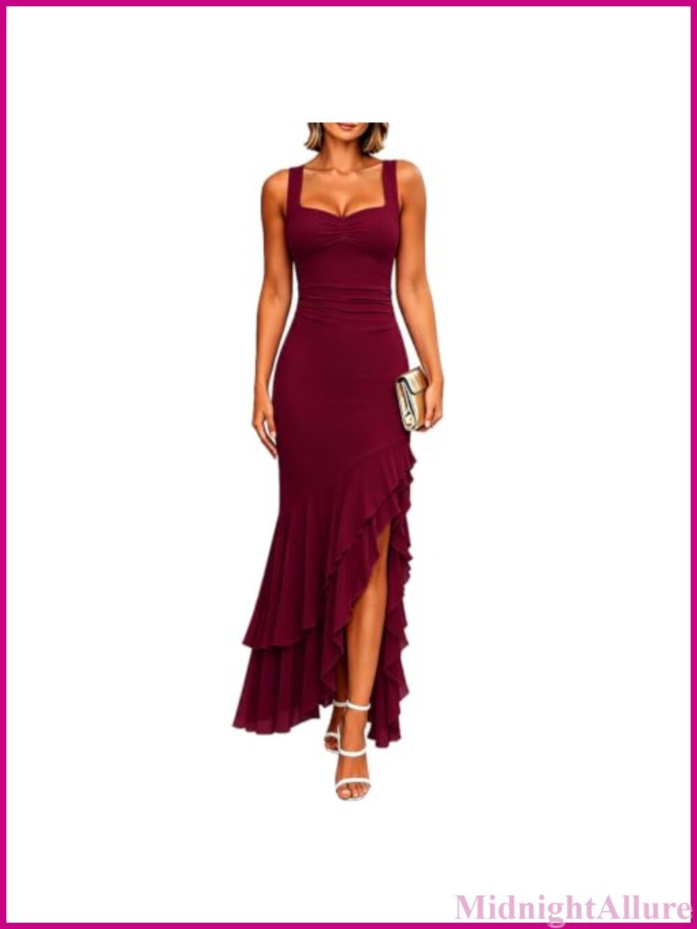 Women's Ruched Bodycon Maxi Dress Sleeveless Mesh Mermaid Cocktail Formal